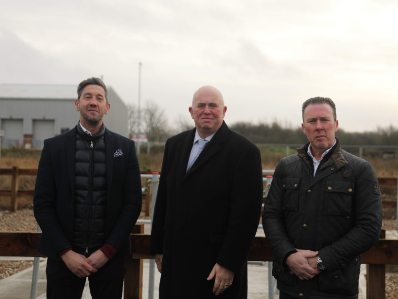 Photo of Leigh Hall and Dean Wann from Manorcrest Construction with Cllr Colin Davie from Lincolnshire County Council.