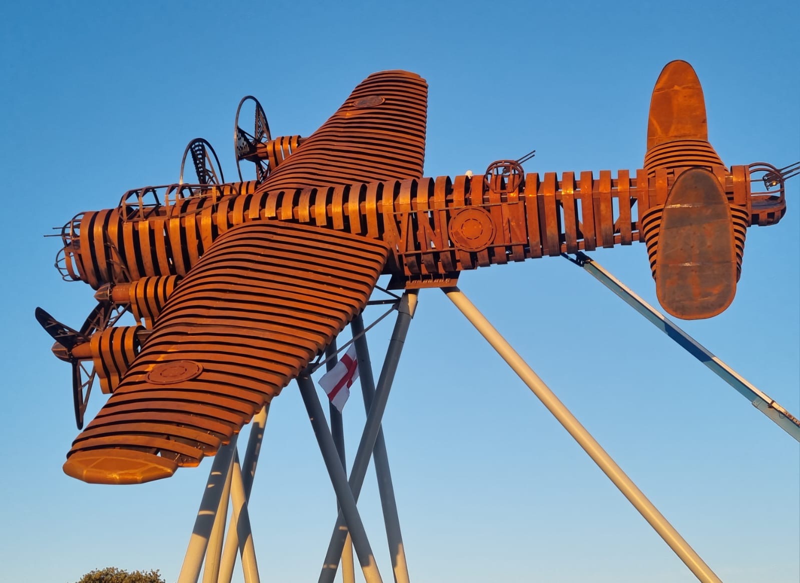 Lancaster bomber sculpture in flight