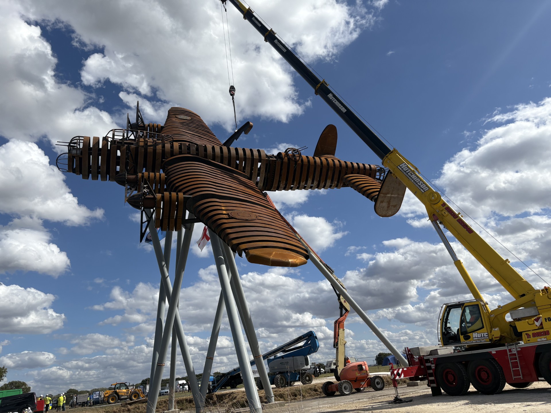 Lancaster bomber sculpture being installed