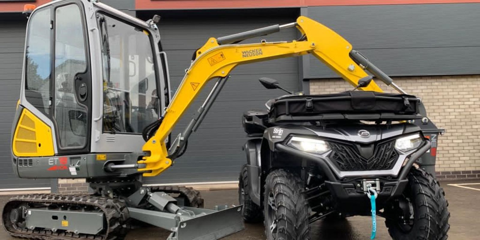 Digger and quad bike